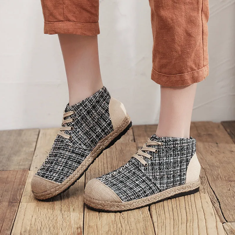 Classic Metallic Plaid Hi-Top Sneakers Espadrilles - Cactus Rose