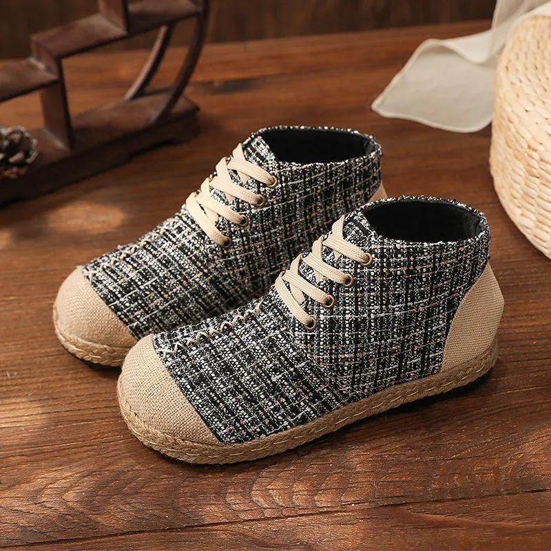 Classic Metallic Plaid Hi-Top Sneakers Espadrilles - Cactus Rose
