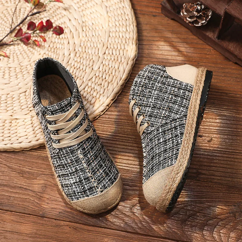 Classic Metallic Plaid Hi-Top Sneakers Espadrilles - Cactus Rose