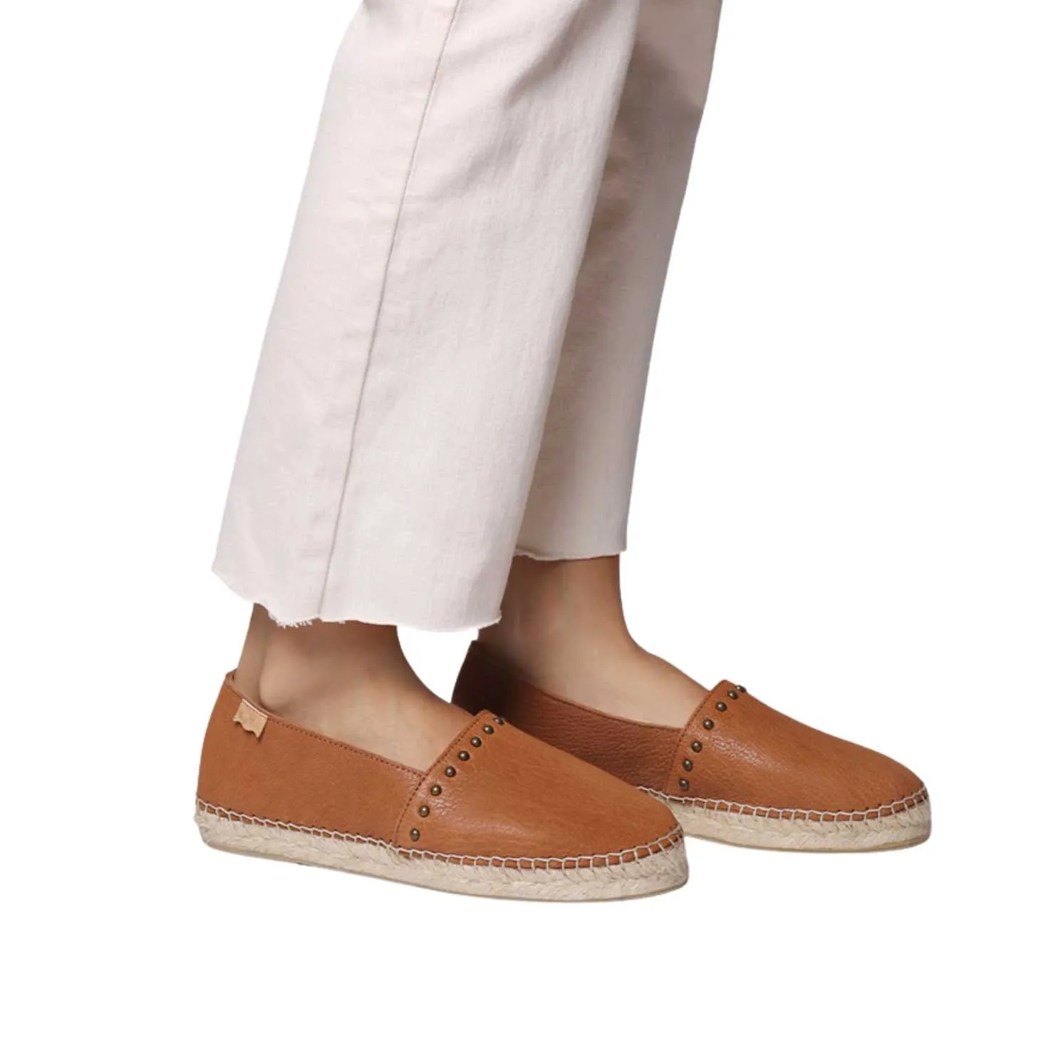 Closed Toe Leather Espadrilles with Studs for Women - Malta