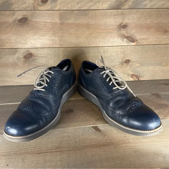 Cole haan lunargrand Mens size 13 shoes blue leather wingtip oxfords