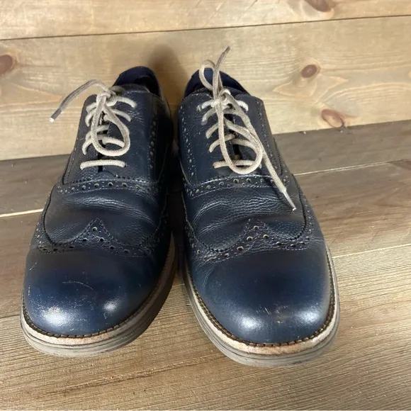 Cole haan lunargrand Mens size 13 shoes blue leather wingtip oxfords