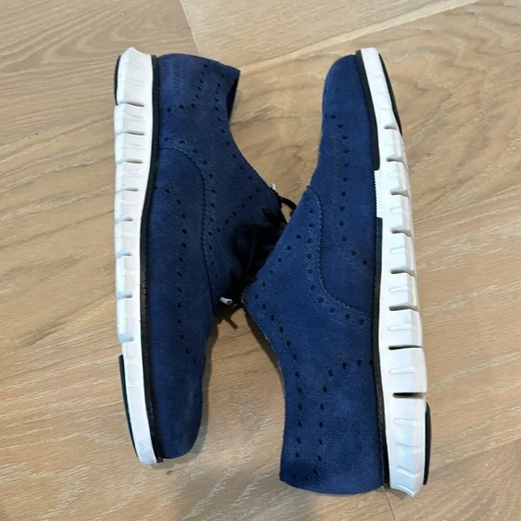 Cole Haan Mens Zerogrand Sneaker Oxford Size 11 Blue Suede Wingtip Shoes Brogues