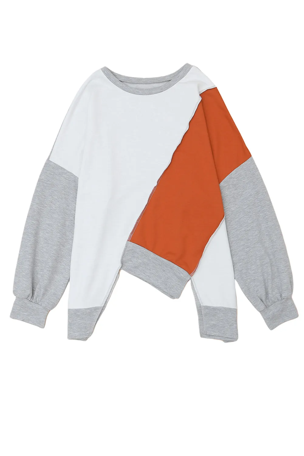 Colorblock Stitching Irregular Hem Long Sleeve Top