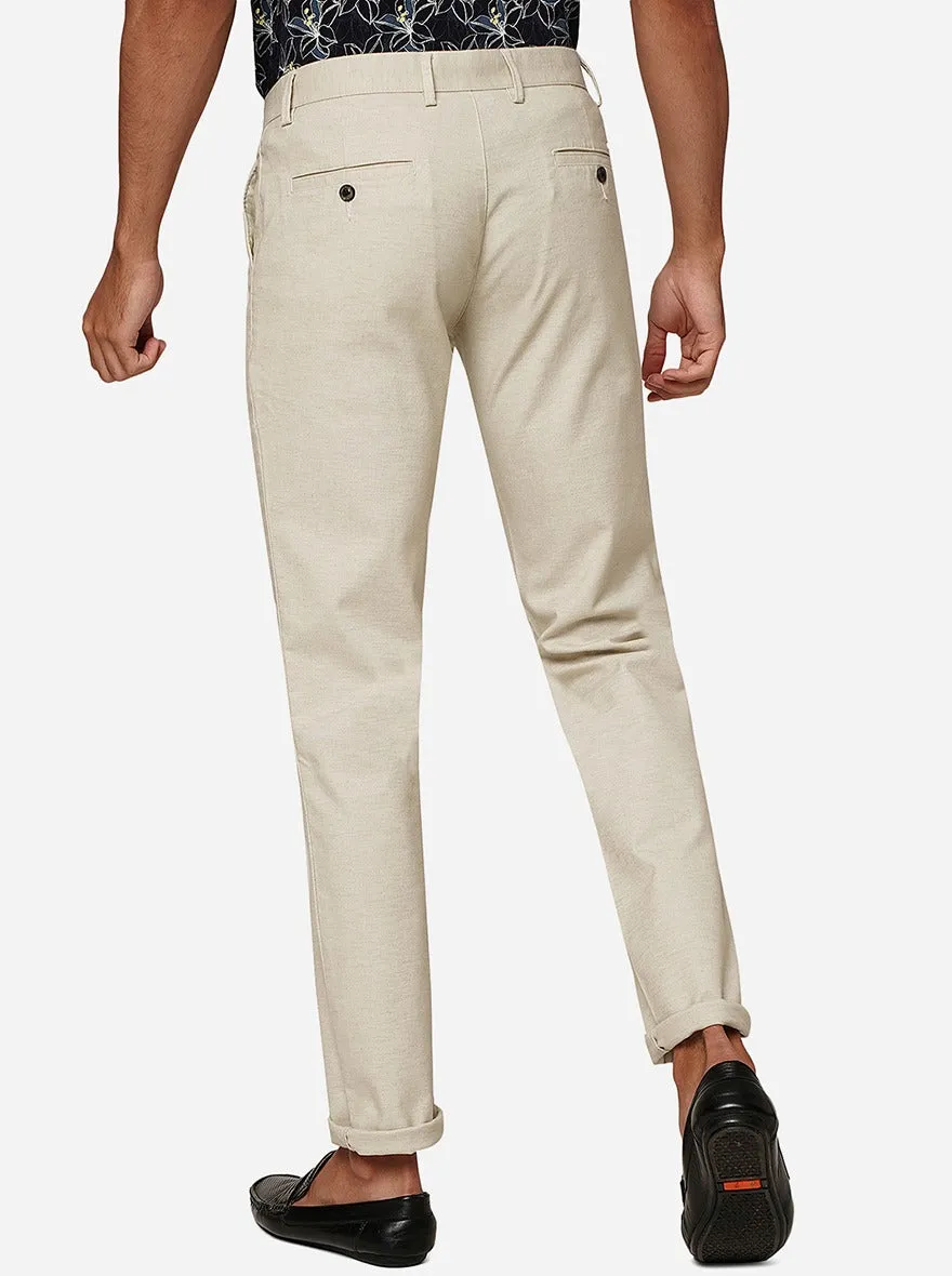 Cream Solid Uno Fit Casual Trouser | JadeBlue