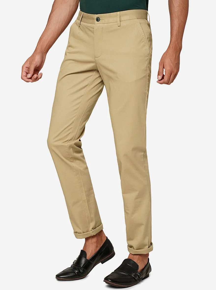 Cream Solid Uno Fit Casual Trouser | JadeBlue