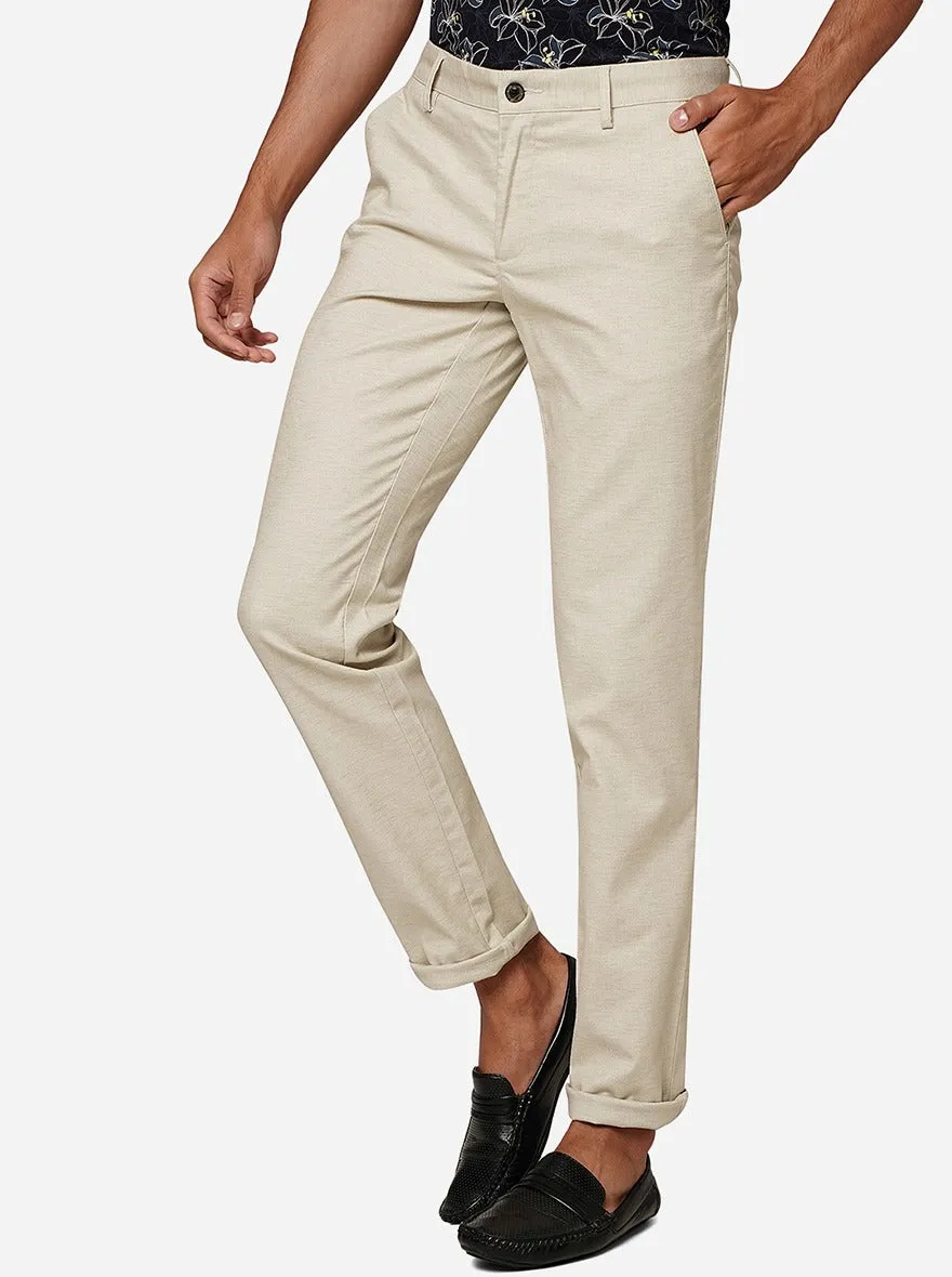 Cream Solid Uno Fit Casual Trouser | JadeBlue
