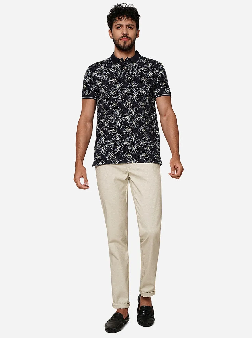 Cream Solid Uno Fit Casual Trouser | JadeBlue