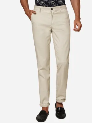 Cream Solid Uno Fit Casual Trouser | JadeBlue