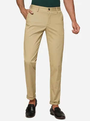 Cream Solid Uno Fit Casual Trouser | JadeBlue