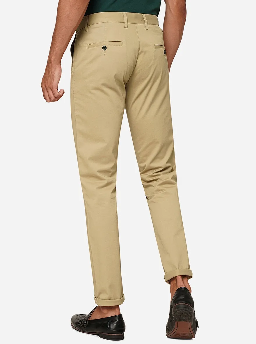 Cream Solid Uno Fit Casual Trouser | JadeBlue