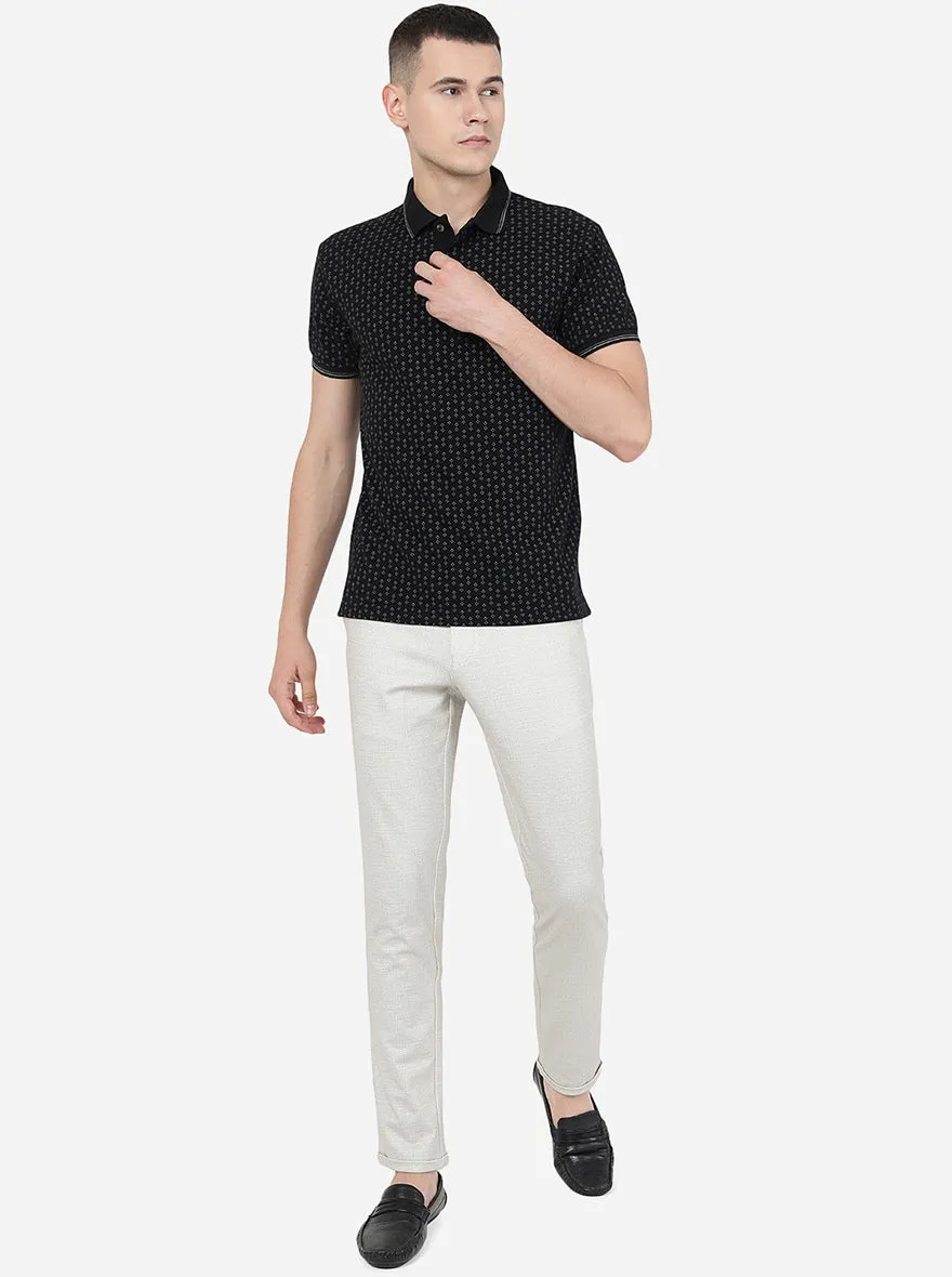 Cream Solid Venice Fit Casual Trouser | JadeBlue