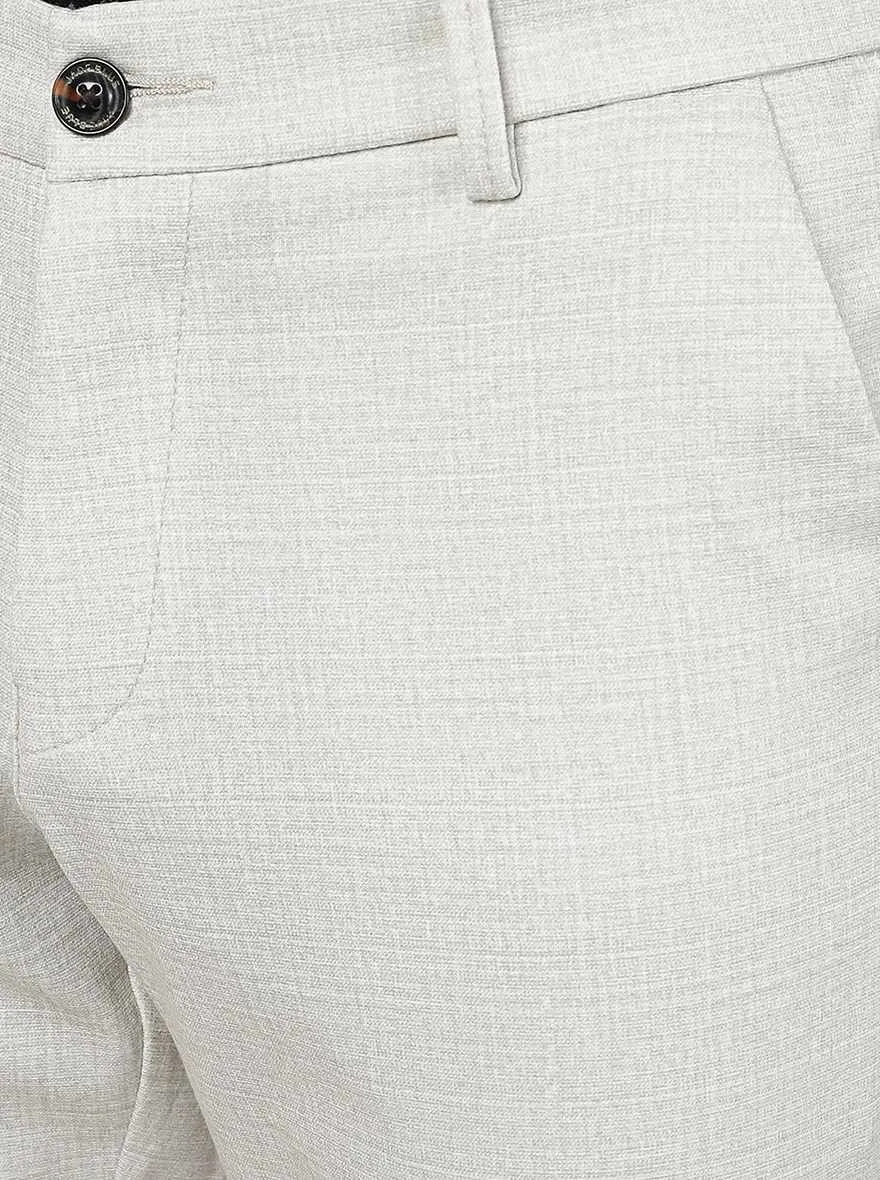 Cream Solid Venice Fit Casual Trouser | JadeBlue