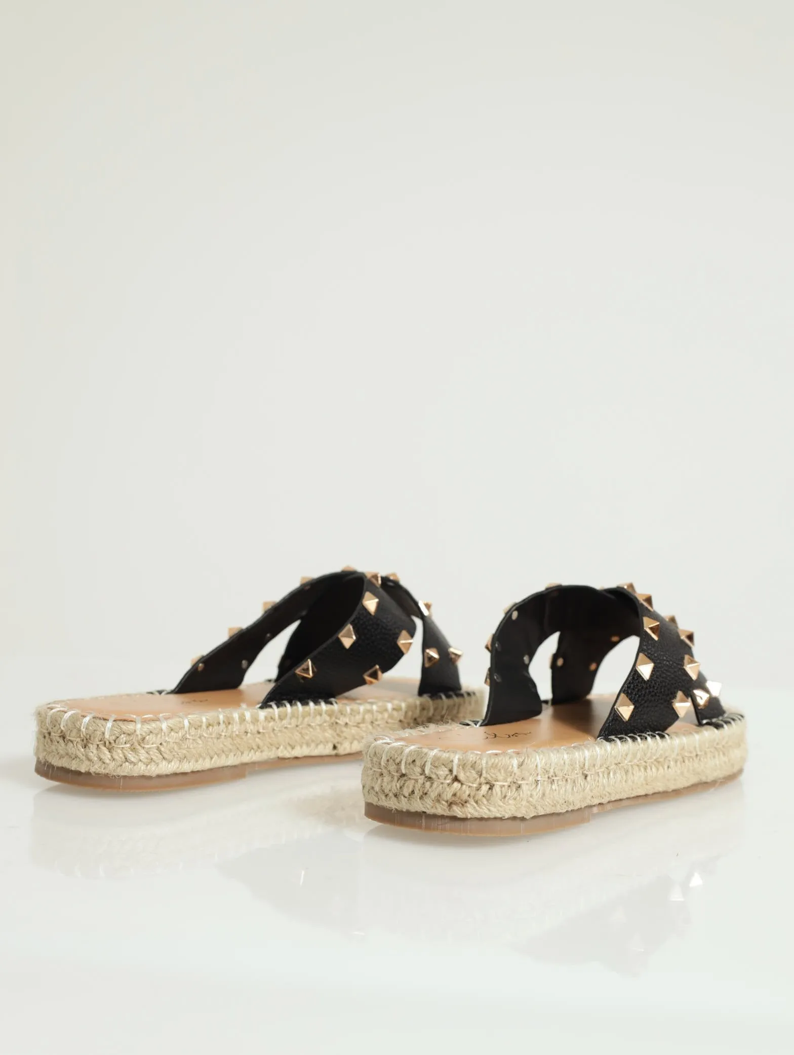Cross-Over Studded Espadrille Flat Sandal - Black