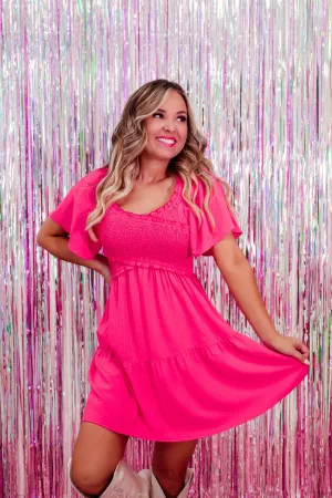 Crossover Flutter Sleeve Mini Dress - Pink
