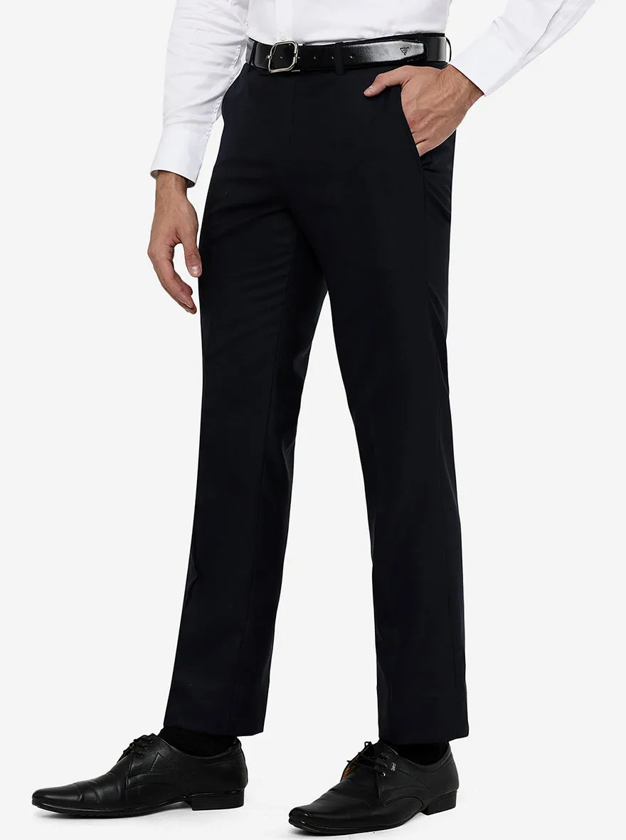 Dark Blue Solid Slim Fit Formal Trouser | JadeBlue