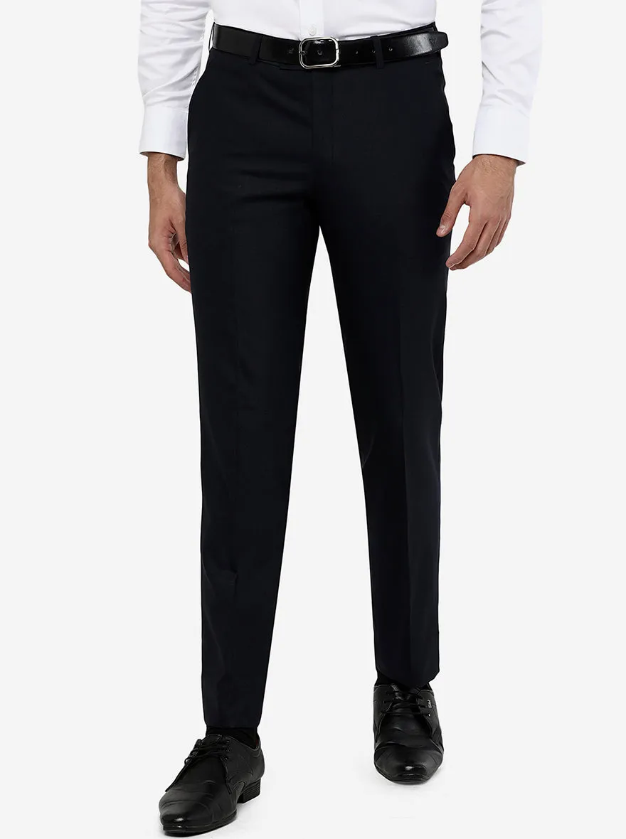 Dark Blue Solid Slim Fit Formal Trouser | JadeBlue