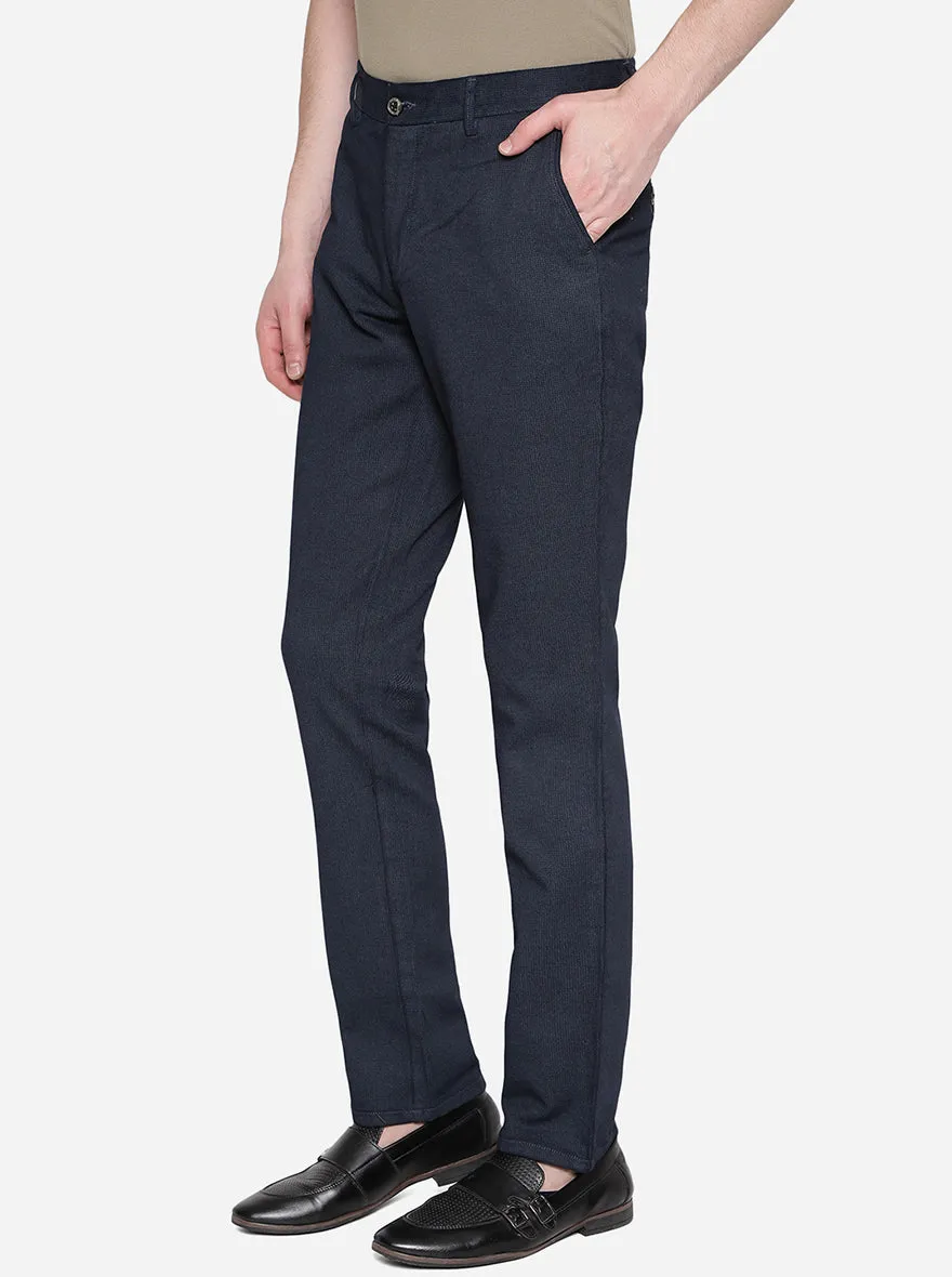 Dark Blue Solid Uno Fit Casual Trouser | JadeBlue