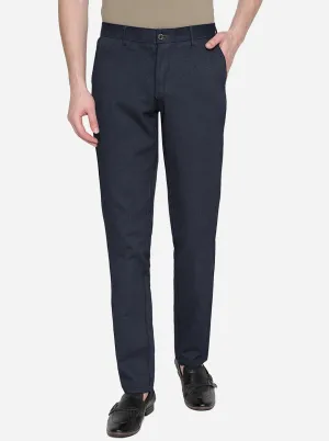 Dark Blue Solid Uno Fit Casual Trouser | JadeBlue