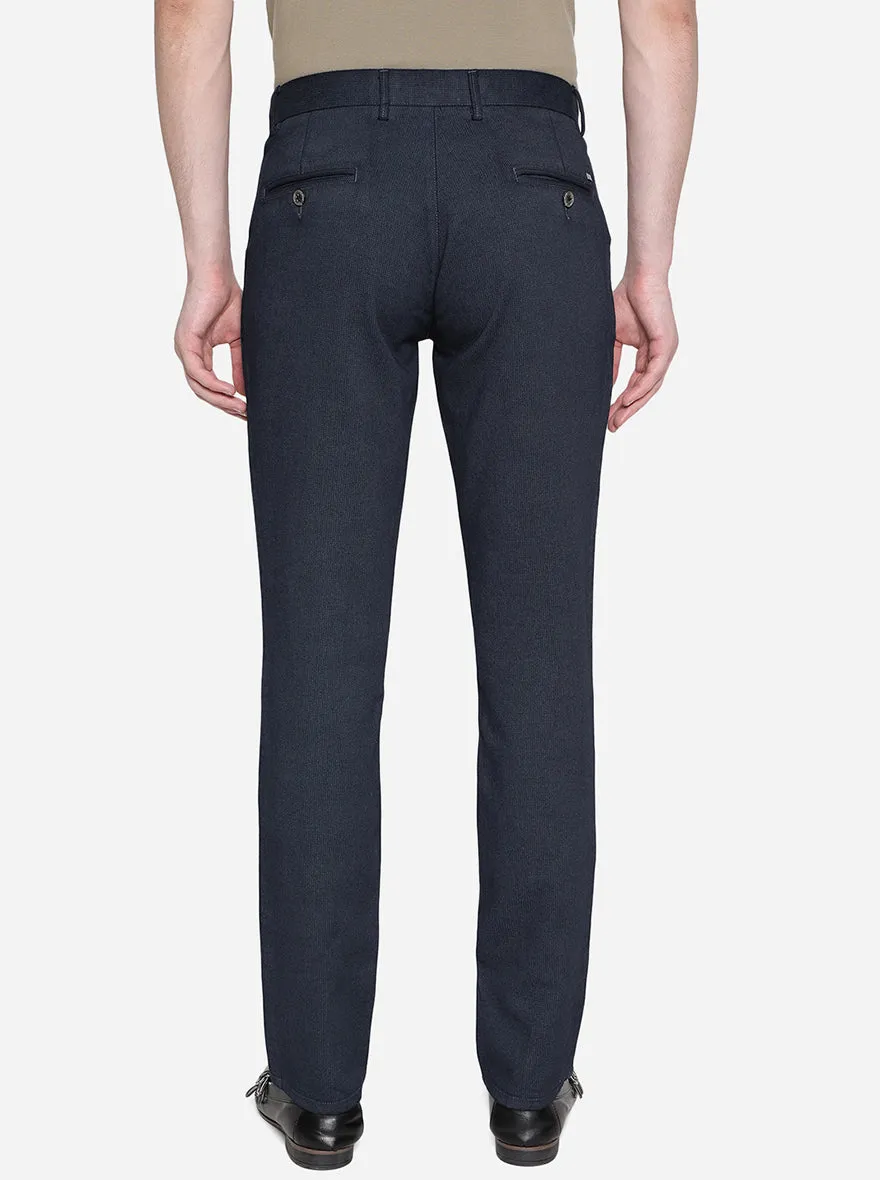 Dark Blue Solid Uno Fit Casual Trouser | JadeBlue