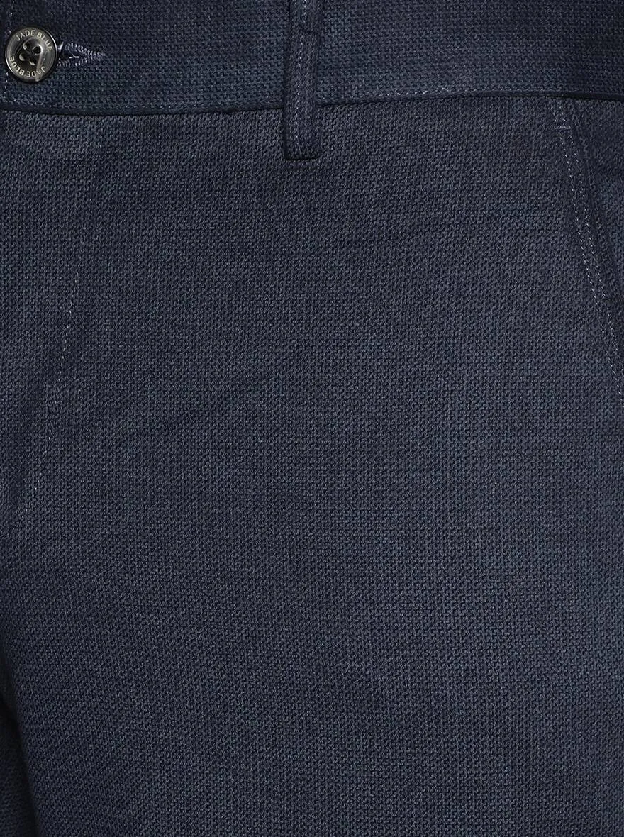 Dark Blue Solid Uno Fit Casual Trouser | JadeBlue