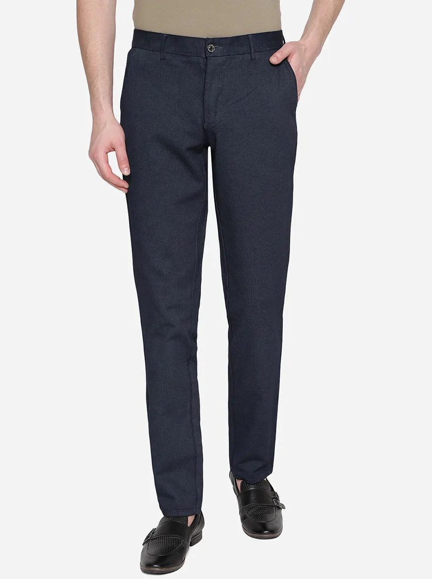 Dark Blue Solid Uno Fit Casual Trouser | JadeBlue