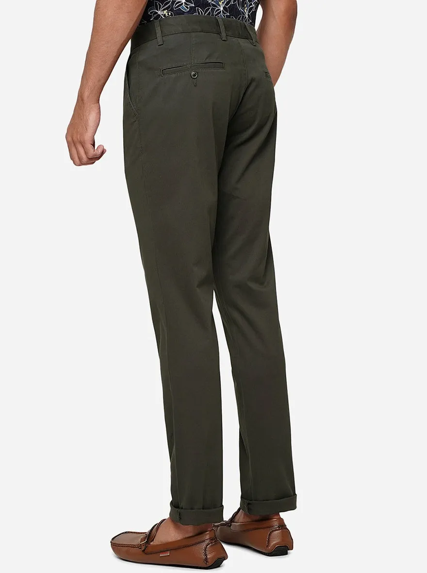 Dark Olive Solid Uno Fit Casual Trouser | JadeBlue