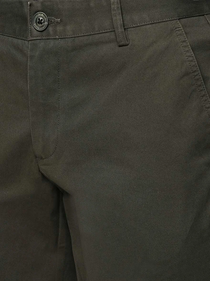 Dark Olive Solid Uno Fit Casual Trouser | JadeBlue