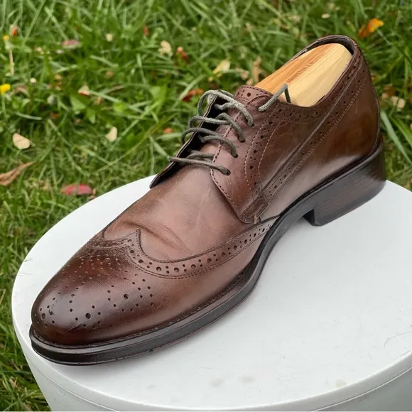 Donald J Pliner Shoes Mens 10 Brown Leather Wingtip Dress Oxfords Lace Up