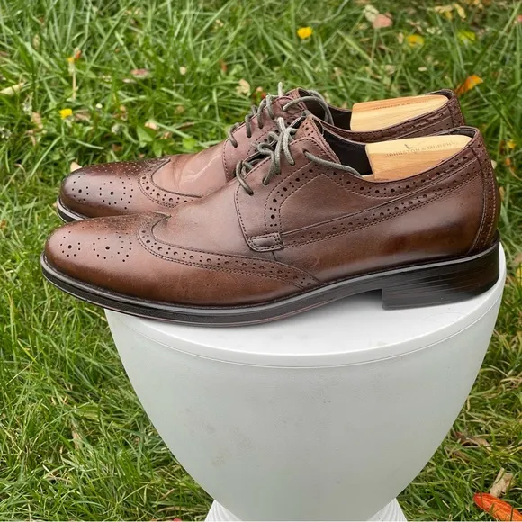 Donald J Pliner Shoes Mens 10 Brown Leather Wingtip Dress Oxfords Lace Up