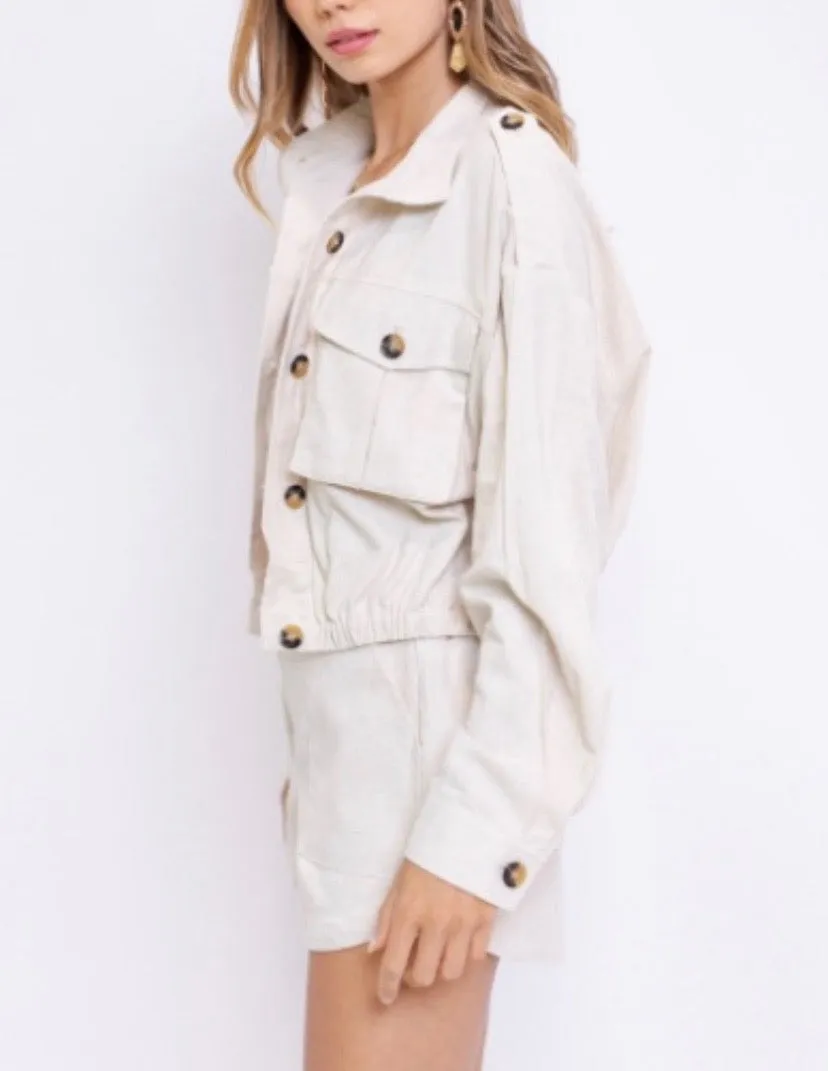 Drop Shoulder Linen Jacket
