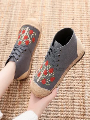 Embroidered Bayberry Tree Hi-Top Sneakers Espadrilles