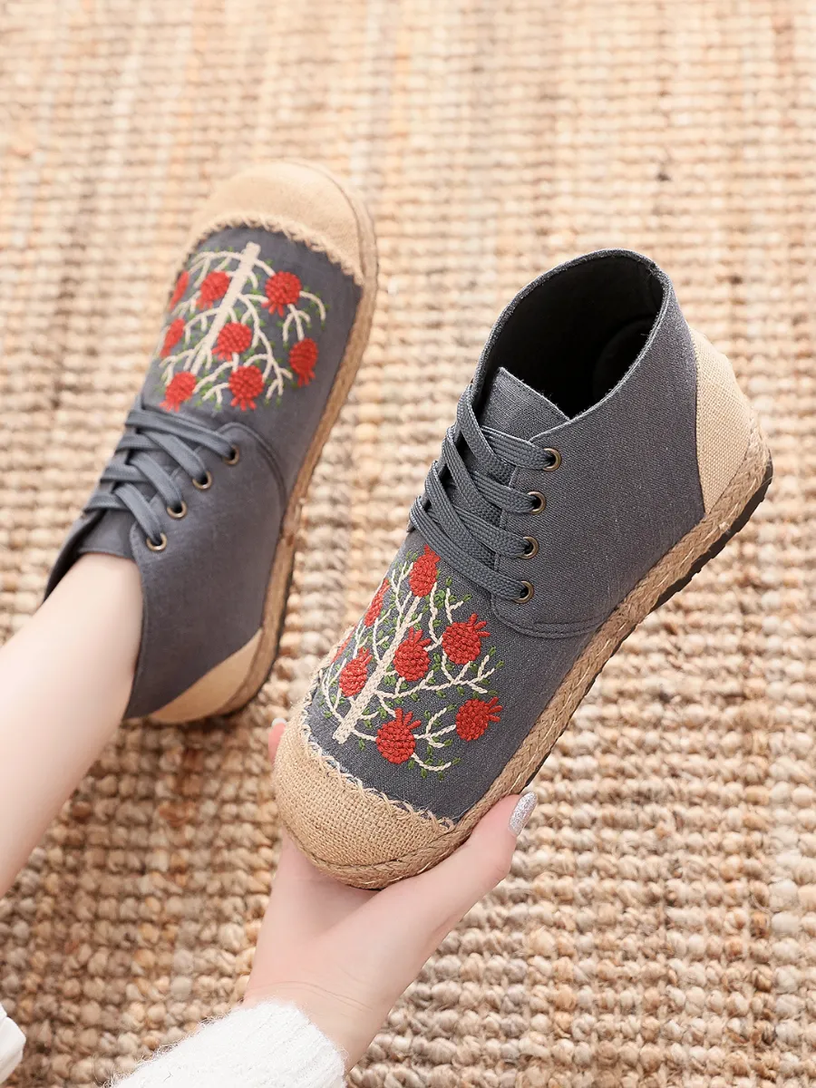 Embroidered Bayberry Tree Hi-Top Sneakers Espadrilles