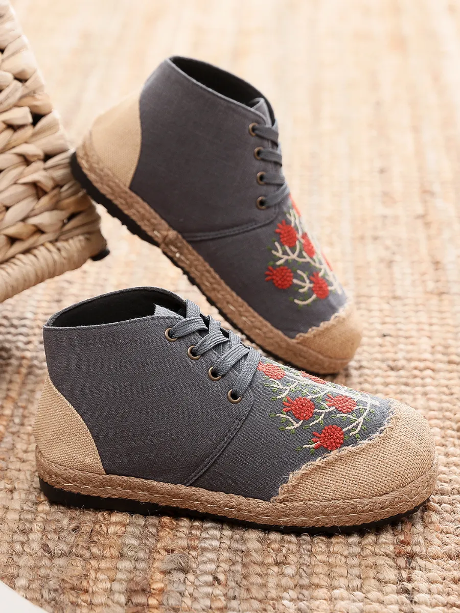Embroidered Bayberry Tree Hi-Top Sneakers Espadrilles