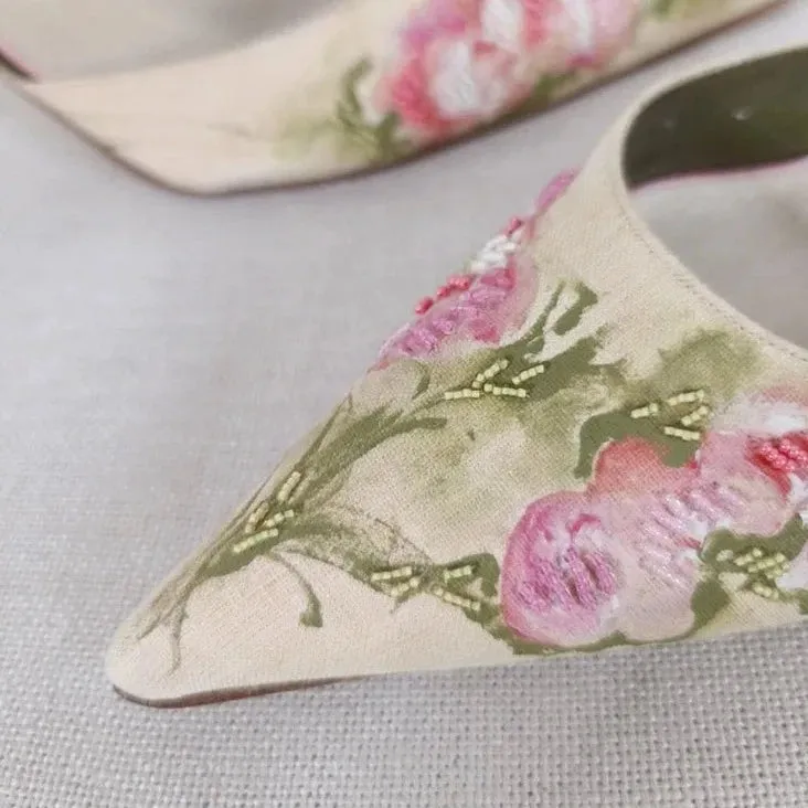 Embroidered Intricate Kitten Heels