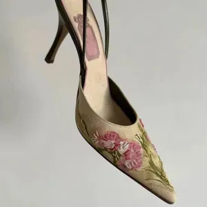 Embroidered Intricate Kitten Heels