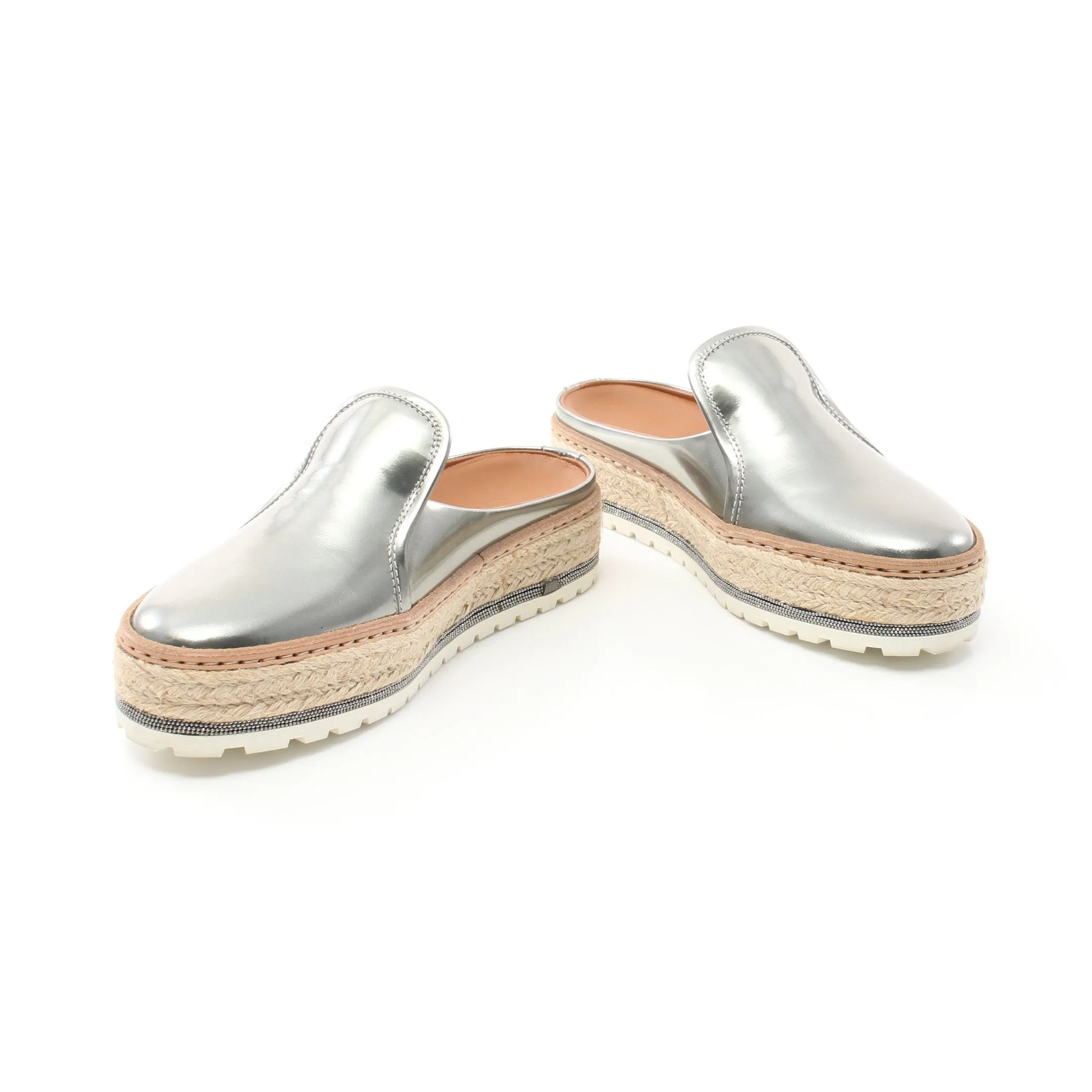 Espadrilles Sandals Flat shoes Leather Silver