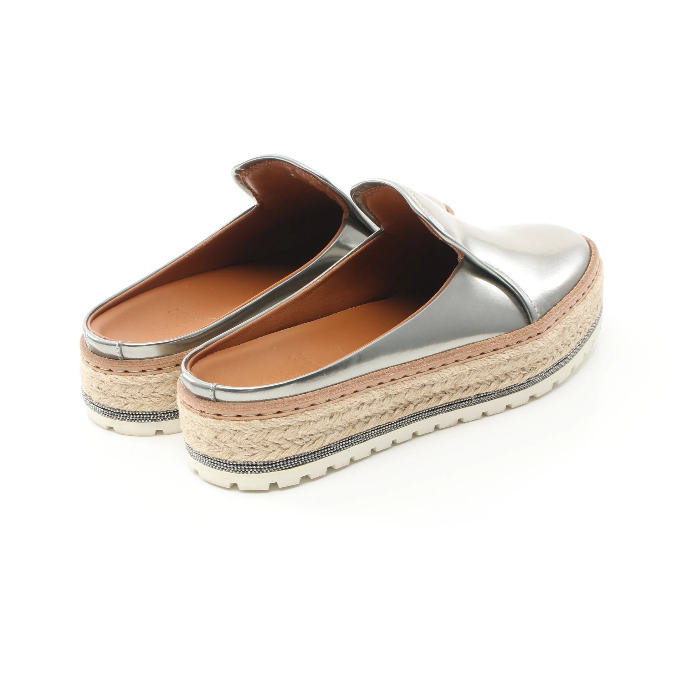 Espadrilles Sandals Flat shoes Leather Silver