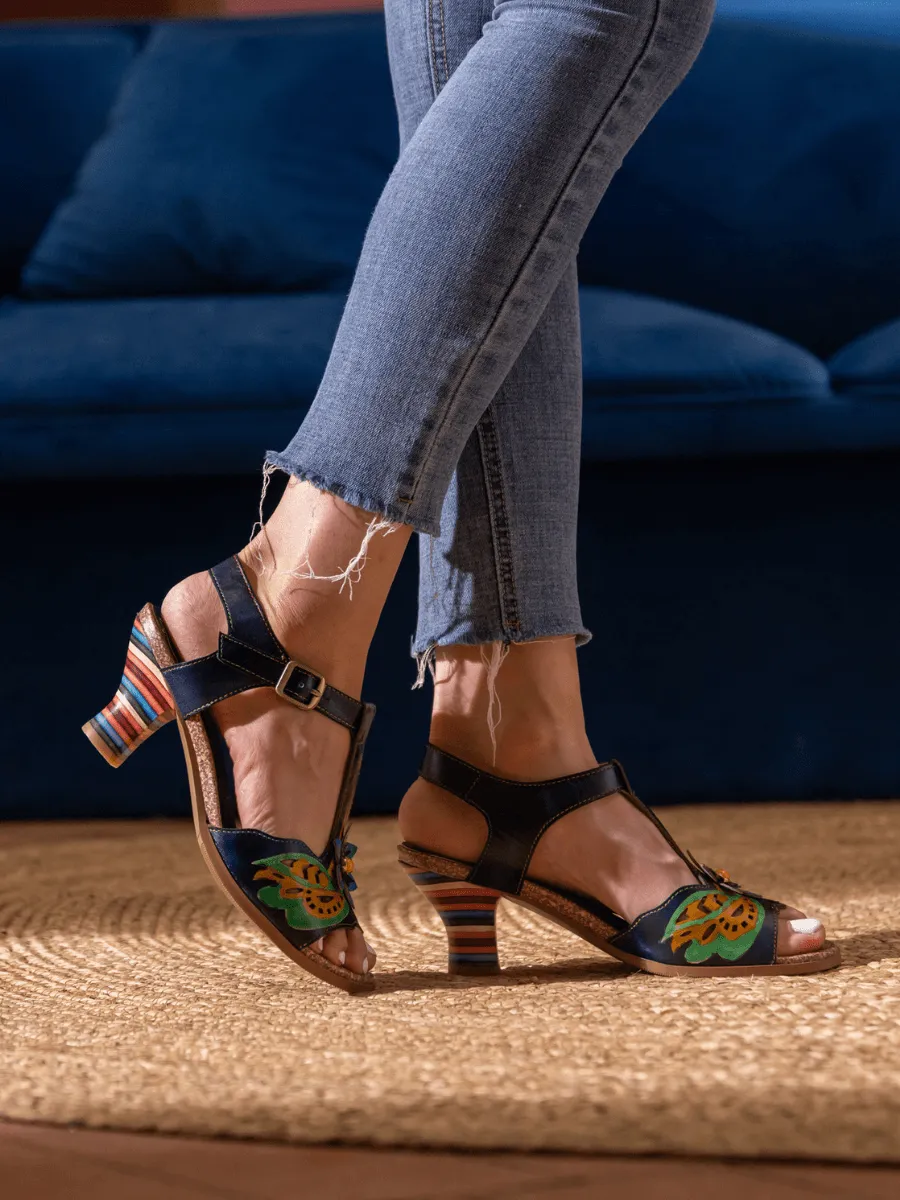 Estella Floral Leather T-Strap Pump