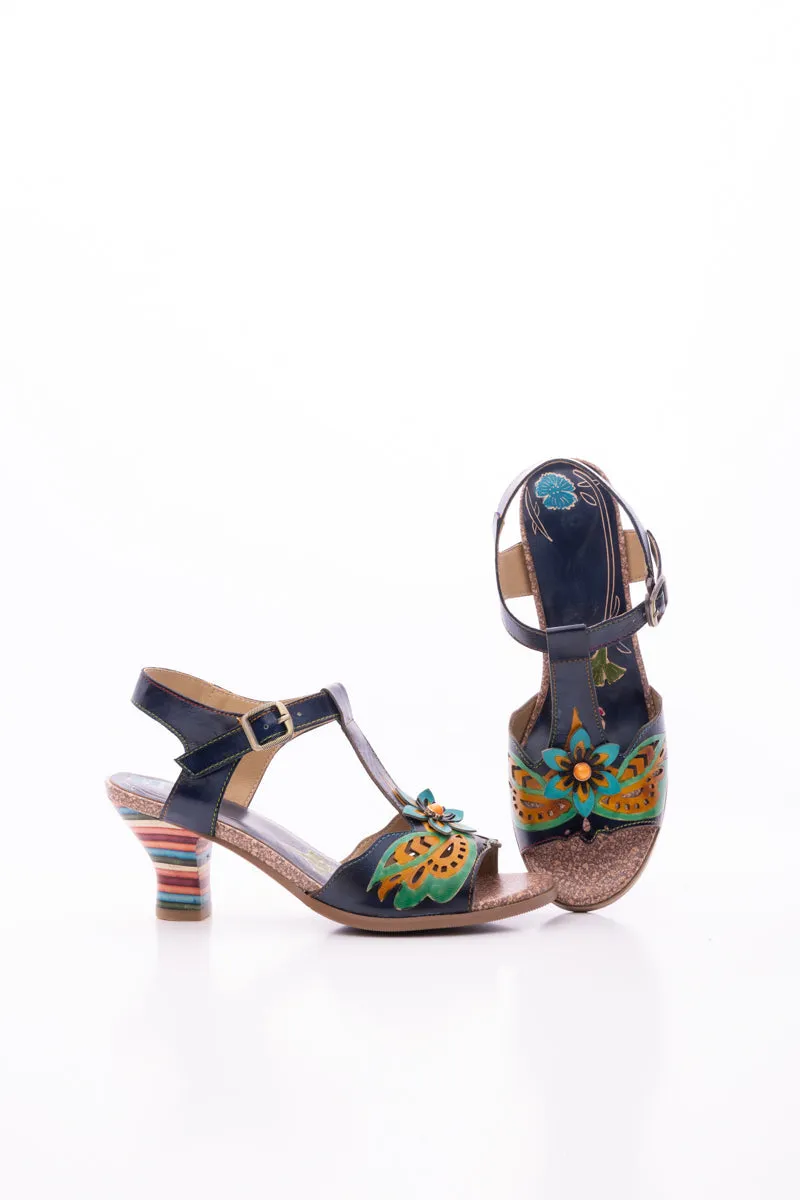 Estella Floral Leather T-Strap Pump