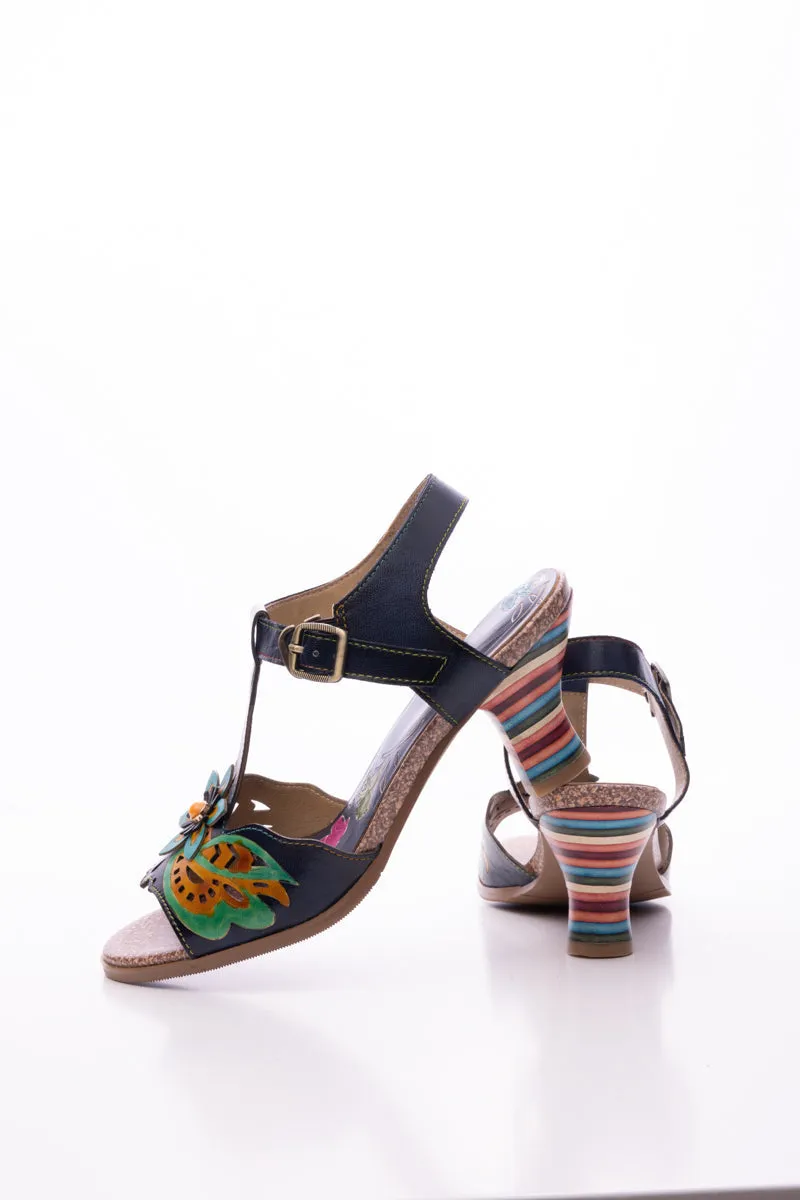 Estella Floral Leather T-Strap Pump