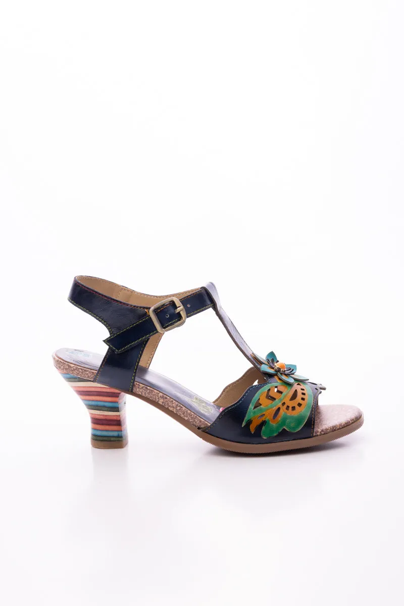 Estella Floral Leather T-Strap Pump