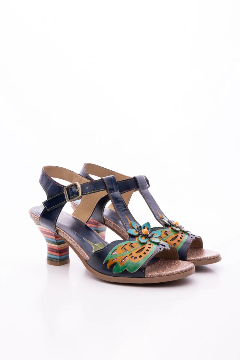Estella Floral Leather T-Strap Pump