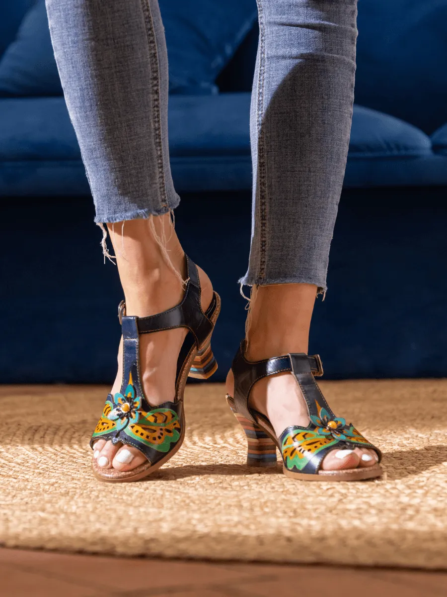 Estella Floral Leather T-Strap Pump