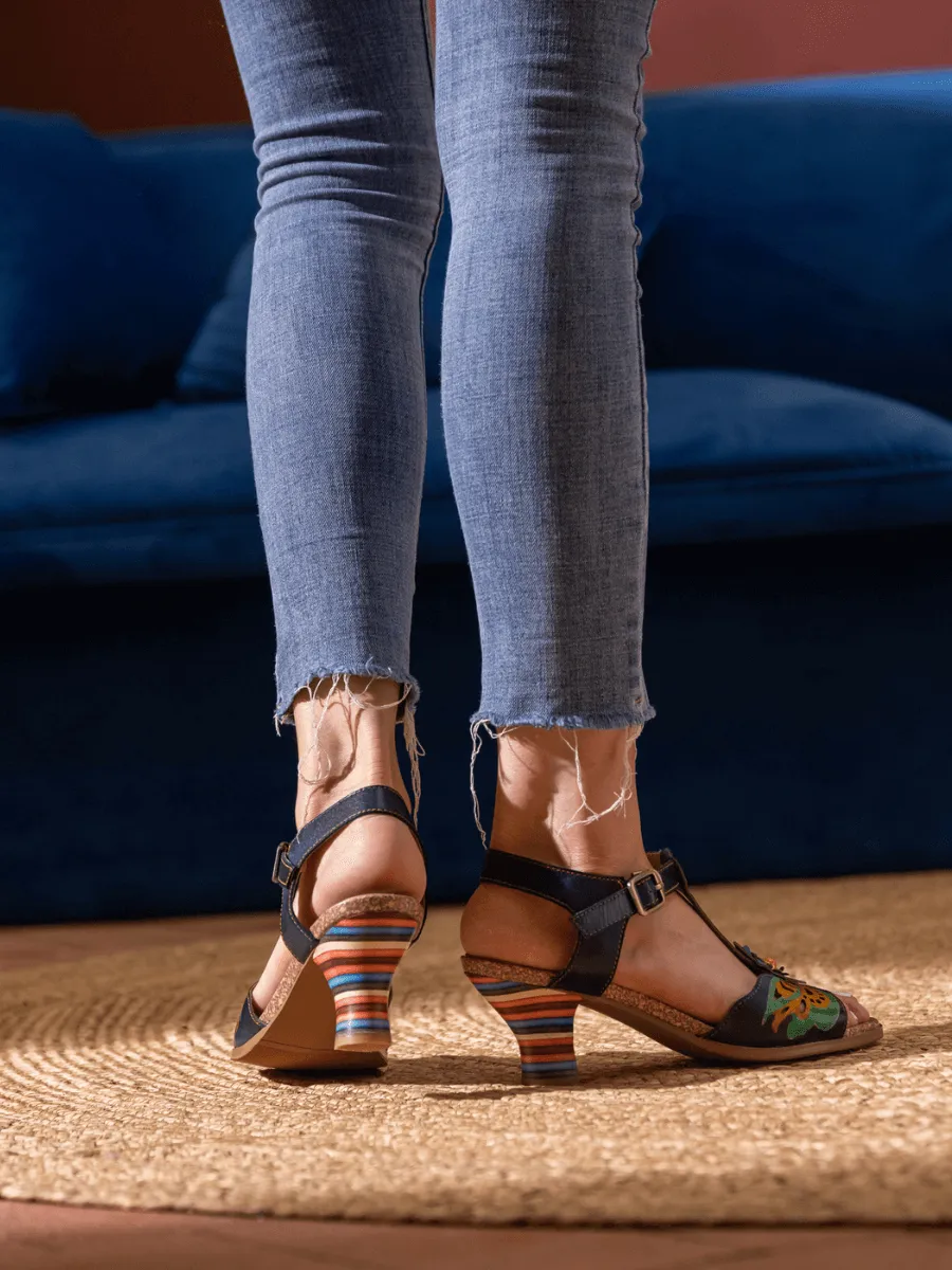 Estella Floral Leather T-Strap Pump
