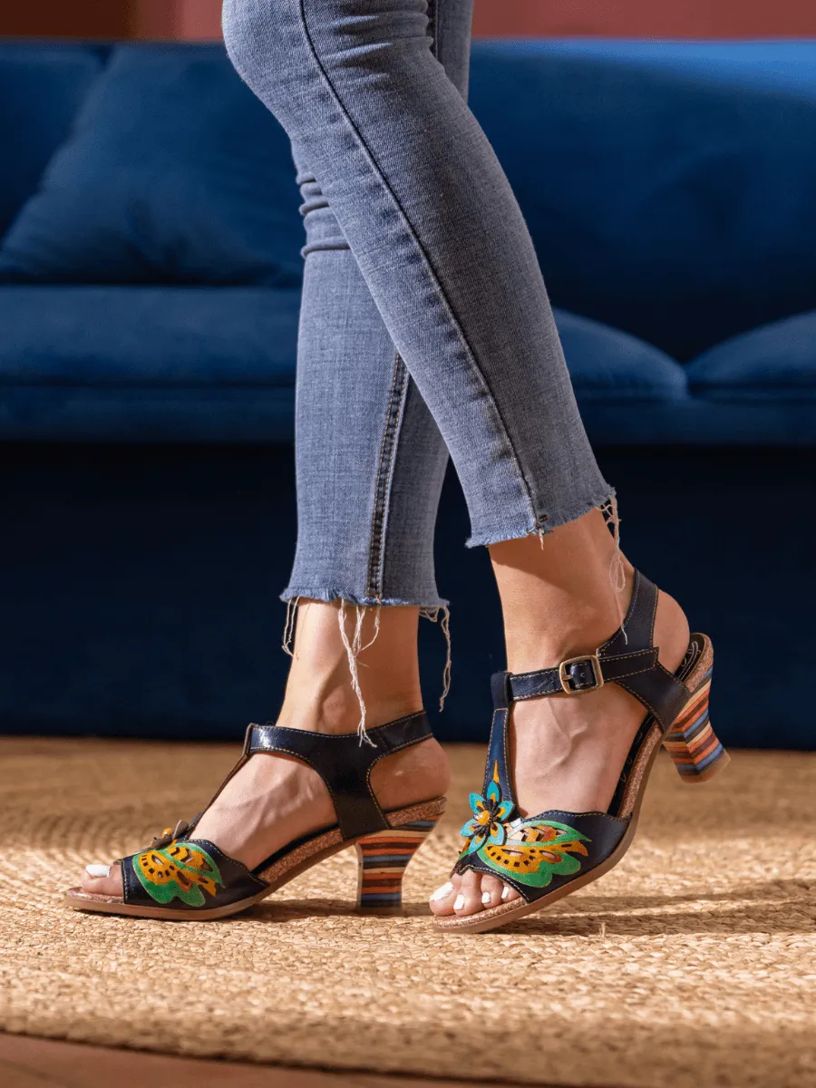 Estella Floral Leather T-Strap Pump