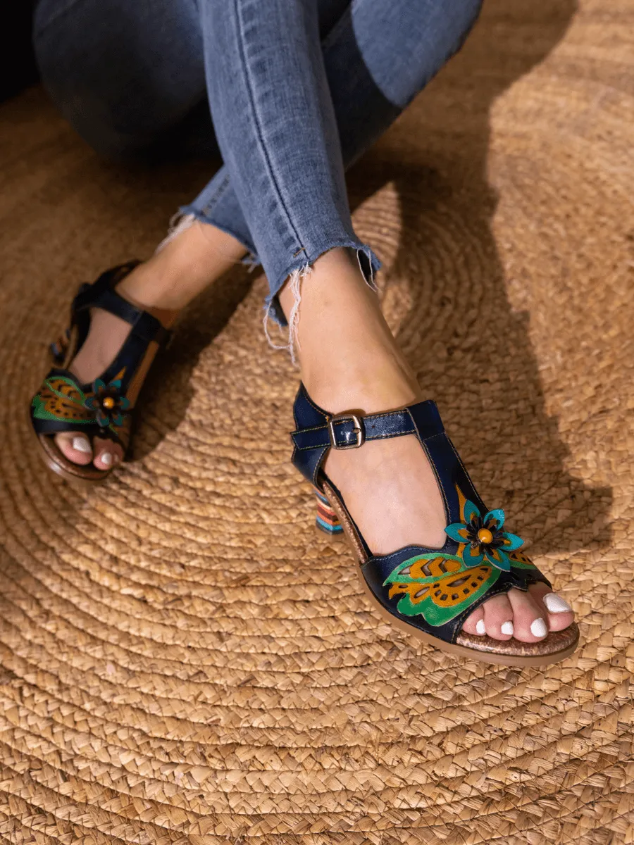 Estella Floral Leather T-Strap Pump