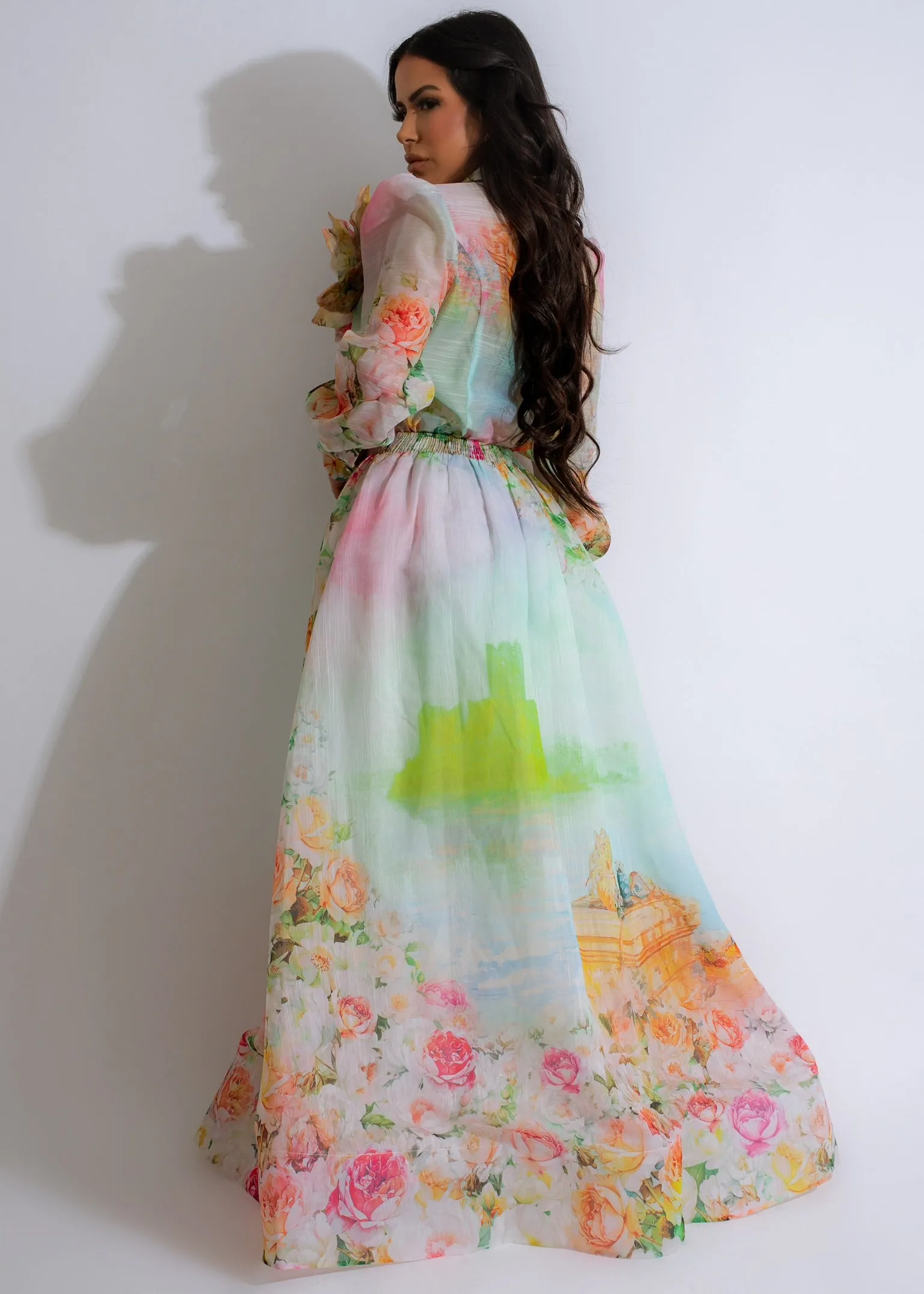 Ethereal Blossom Skirt Set Green