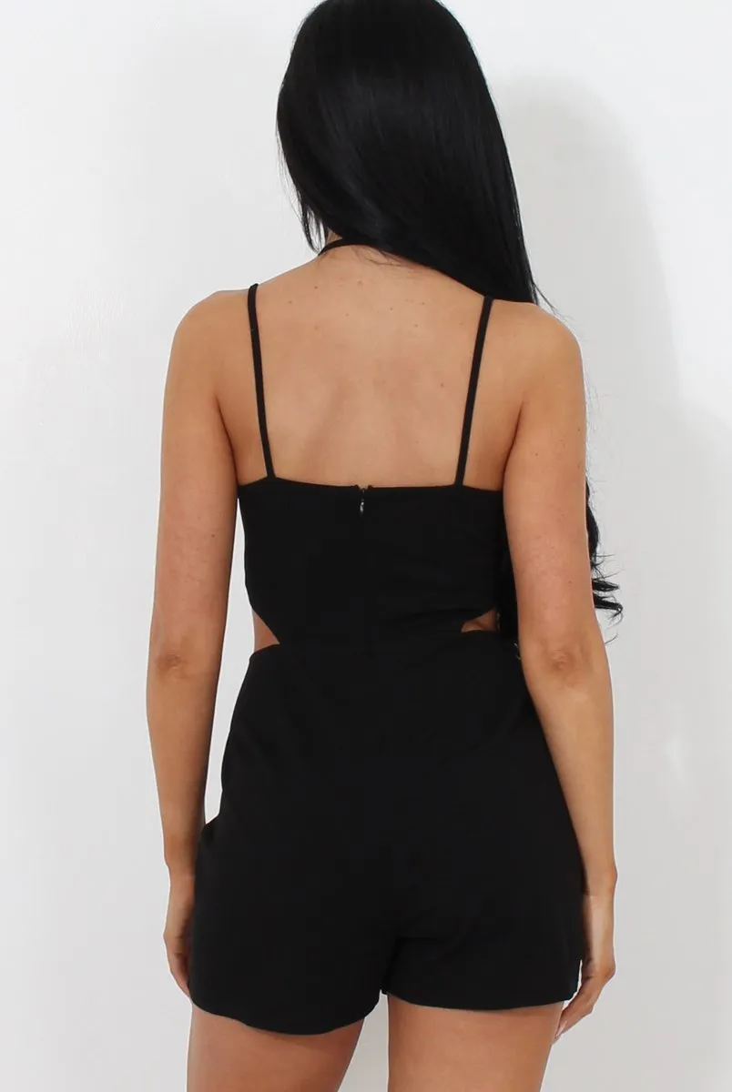 Fai Black Cut Out Halter Neck Playsuit