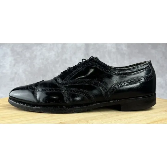 FLORSHEIM IMPERIAL SHOES BLACK LEATHER BROGUE WINGTIP OXFORDS 92329 MENS SZ 11.5